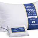 Continental Bedding Siberian Goose Down Pillow 800 Fill Power White Goose Down 400 Thread Count 100% Cotton Shell Soft Medium Firm Loft Options Handcrafted in USA, King with Protector