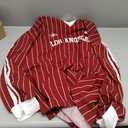 SOLY HUX Women's Oversized Tees Striped Letter Print Y2k Jersey T Shirt Collar V Neck Long Sleeve Loose Tops (3X-Large)