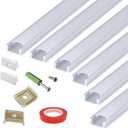 LED Strip U Channel Diffuser 6-Pack 1FT,17X7.5MM Surface Mounted Aluminum Track with UV Resistance Milky Cover Cabinet Flush Installed Low Profile with Double Sided Tape (Silver)