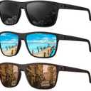KALIYADI Polarized Sunglasses for Men, Lightweight Sun Glasses with UV Protection for Driving Fishing Golf ((3 Pack) Black/Ice Blue/Brown)
