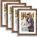 Hongkee 10x14 Picture Frame Set of 4, Made of Glass and Rustic Brown Wooden Frame, Display 8x12 Pictures with Mat or 30 x 40cm Diamond Painting Art without Mat for Wall Mounting, Gallery Photo Frames