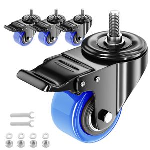 Stem Caster Wheels 2 inch Heavy Duty, Swivel Threaded Stem Mount Casters Set of 4 with American Size UNC 1/4"-20 x 1