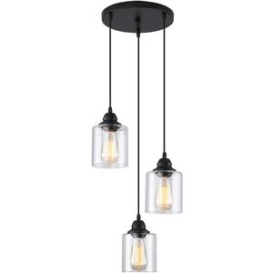 3 Lights Industrial Pendant Light with Glass Shade Matte Black Pendant Lighting Adjustable Industrial Retro Style Hanging Light,Kitchen Island Farmhouse Pendant Lights Fixtures for Kitchen,Farmhouse