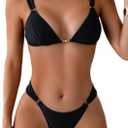 QJQ Women's 2 Piece Cheeky Bikini Sets Tie Back Ring Linked Brazilian Swimsuit Sexy Triangle Bathing Suit