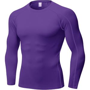 SPVISE Men's Compression Shirt Long Sleeve Athletic Workout T-Shirts Top Active Sport Baselayer Undershirt Gear Shirt Dry Fit (X-Large, Crewneck-purple)