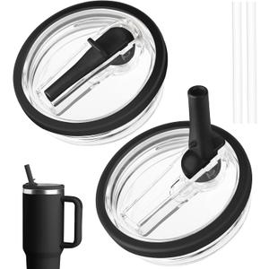 40 oz Tumbler Flip Straw Lid Replacement fit for Stanley Quencher, Spill Proof Tumbler Cover for Stanley Cup (black)