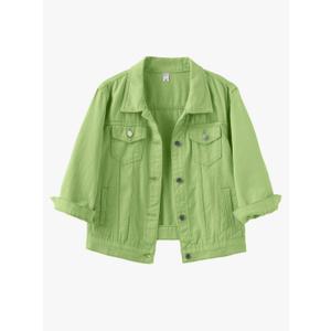 Locachy Womens 3/4 Sleeve Short Denim Jacket Lapel Button Down Cropped Trucker Jean Jackets Coats Small