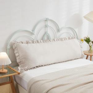 Beige Grey Body Pillow Cover 20x54inches Long Pillowcase Ruffled Pillowcases Shabby Chic Ruffled Fringe Decor Cute Body Ruffled Pillow Sham