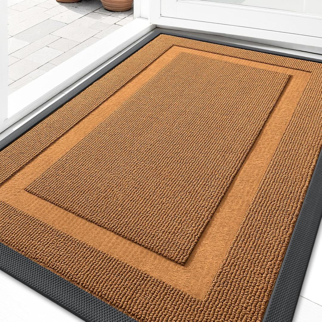 OLANLY Front Door Mat Indoor Outdoor Entrance, Waterproof All-Season, All-Weather Doormat, Sturdy Natural Rubber, Low Profile, Easy Clean Patio Porch Entryway Mat, 29.5x17, Tangerine Orange