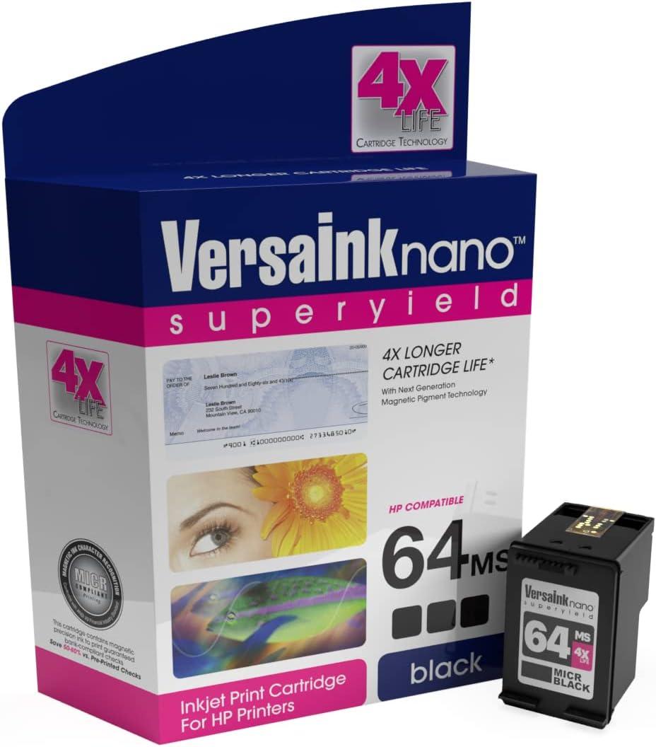 VersaInk-Nano HP 64 MS MICR Black Ink Cartridge for Check Printing (Packaging May Vary)