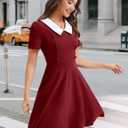 Bbonlinedress 1950s Vintage Dress for Women Retro Rockabilly Peter Pan Collar Short Sleeve Cocktail Party A Line Dresses (XXL)