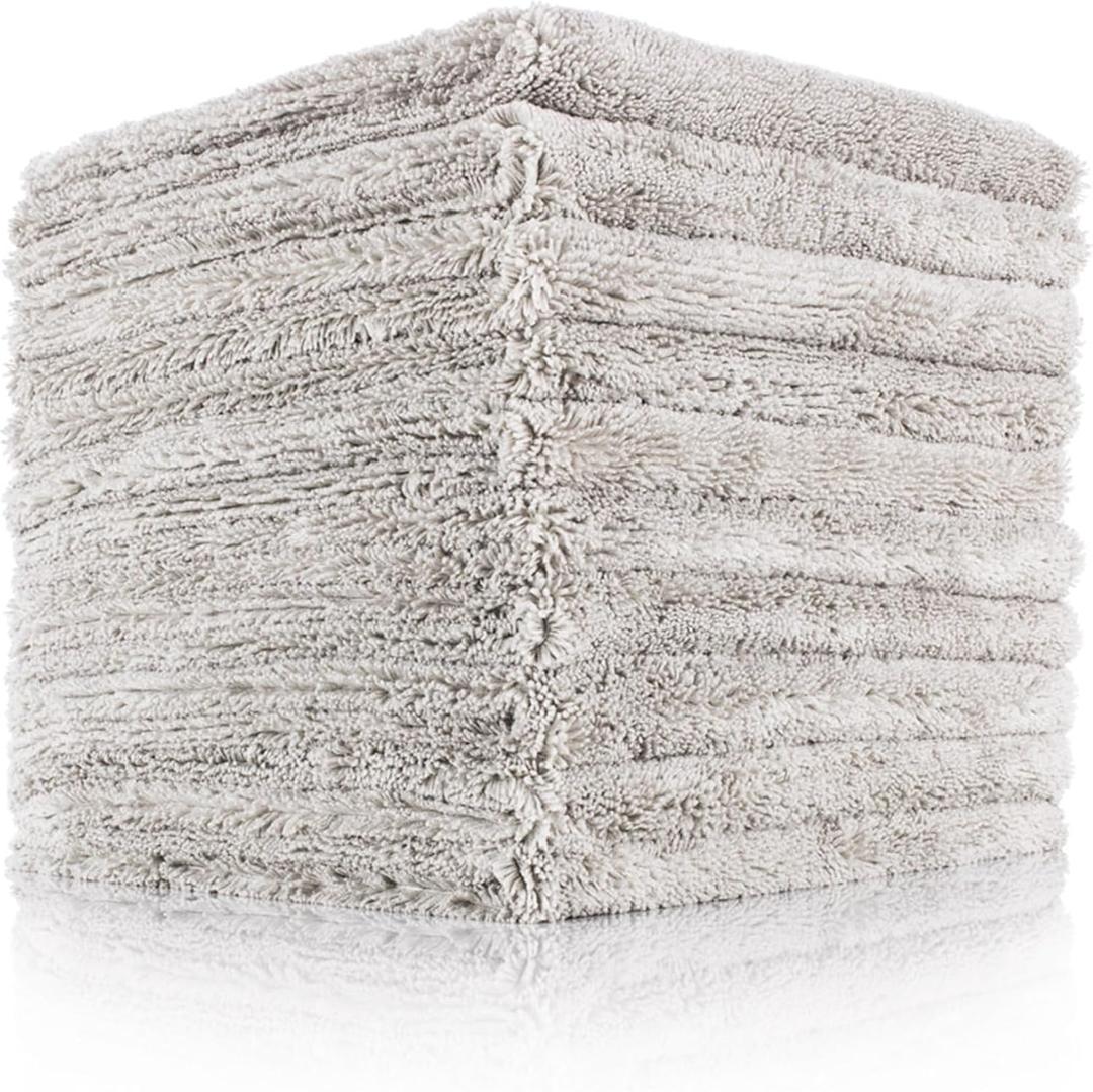 The Rag Company - Creature Edgeless Auto Detailing Towels; Professional 70/30 Blend, Dual-Pile Plush Microfiber, Buffing & Polishing, 420gsm - 16in x 16in - Ice Grey - 10-Pack