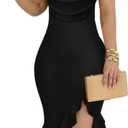 CHICME Womens Sexy Bodycon Party Dress Off The Shoulder Pearls Strap Midi Dress Ruffle Hem Cocktail Dresses S