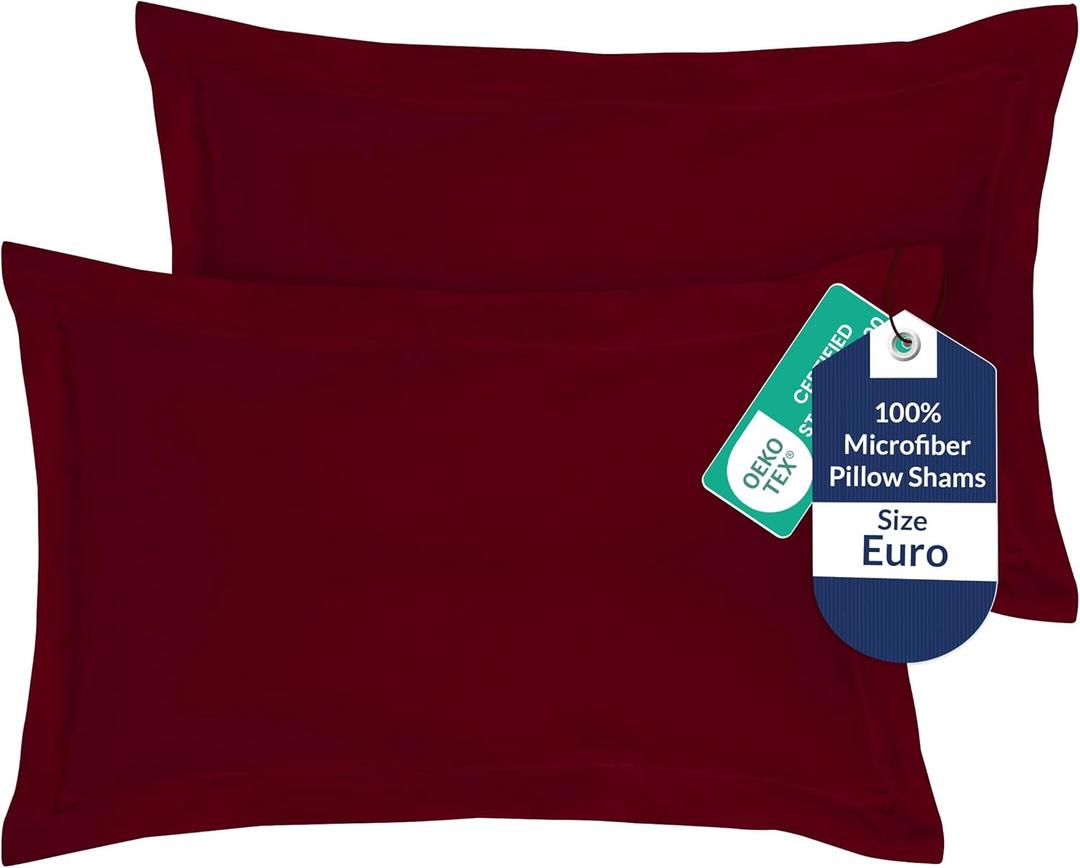 Royale Linens Pillow Shams 2 Pack Euro Size 26x26 Inch - Brushed 1800 Microfiber - Bed Pillow Shams, Wrinkle Resistant Super Soft and Cozy - Back Overlap Closure - Oxford Pillowcase (Euro, Burgundy)