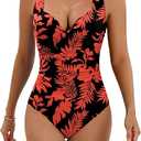Eomenie Women's One Piece Swimsuit Tummy Control Slimming Push Up Bra Bathing Suits Wrap Twist 1 Piece Swimwear Black/Red L