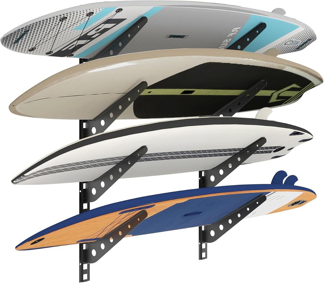 Neorexon Adjustable Surfboard Rack, Metal Wall Mount for 4 Boards