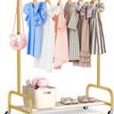 SLEEPING LAMB Kids Dress Up Rack with Wheels, Metal Small Kids Clothing Rack for Hanging Clothes with Bottom Shelf, Baby Dress Up Storage Wardrobe for Little Girls, Toddler, Gold