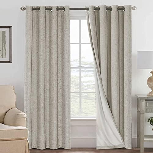 H.VERSAILTEX Linen Blackout Curtains 108 Inches Long 100% Blackout Thermal Insulated Textured Linen Look Curtain Draperies Anti-Rust Grommet, Energy Saving with White Liner, 2 Panels, Stone