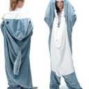 Touchat Shark Blanket for Adult Super Soft Cozy Flannel Throw Wearable Blanket, Cartoon Animals Shark Blanket Hoodie, Sleeping Bag Cosplay Shark Costume Blanket Gifts for Shark Lovers (Blue,M)