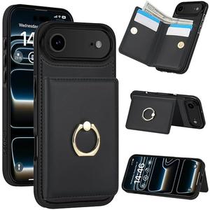LOHASIC for iPhone 17 Air Case Wallet with Card Holder, 360 Rotation Ring, RFID Blocking, 5 Card Slots, PU Leather 6.5" Cover for Apple 17 Air Men Women, Black