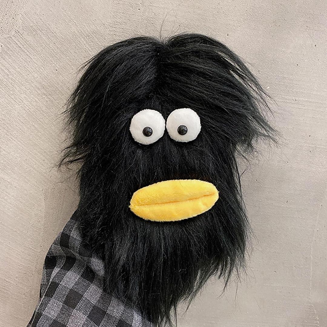 Black Plush Phone Case for iPhone 15 Pro Max, Cute DIY Long Hair Funny Face Warm Furry Cases, 3D Cartoon Fuzzy Winter Protective Cover for Women Girls