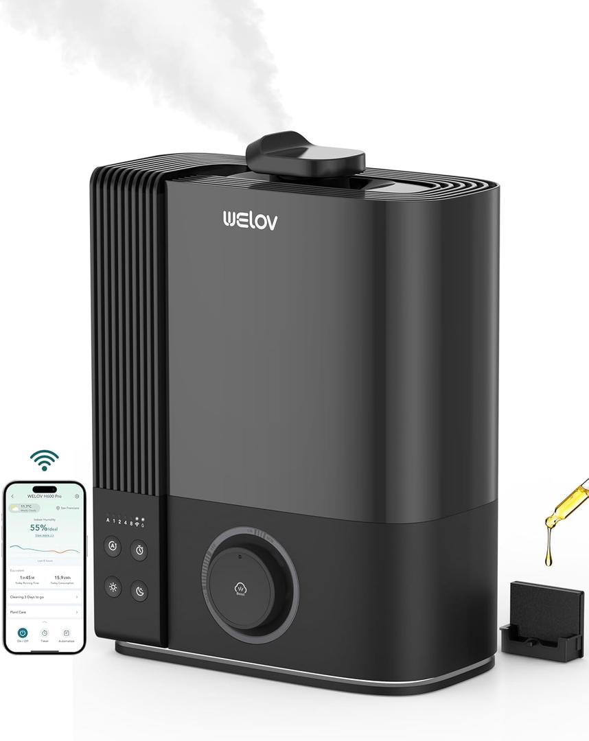 WELOV Smart Humidifiers for Large Room Bedroom, 6L Top Fill Cool Mist Humidifier with Essential Oil Diffuser, Quiet BoostMist Humidifier for Baby Nursery & Plants, App & Voice Control, Auto Mode