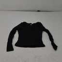 QINSEN Womens Crewneck Long Sleeve Shirt Double Lined Basic Tees Side Ruched Going Out Crop Tops (Small, Black)