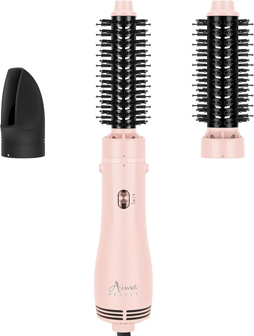 Aima Beauty Blow Dryer Brush Set - 4-in-1 Round Brush Blow Dryer Adds Shine, Smooth, Curl & Volume for Short to Medium Hair, Interchangeable 1 & 1.25 Round Barrel, Ionic Frizz Control, Pink