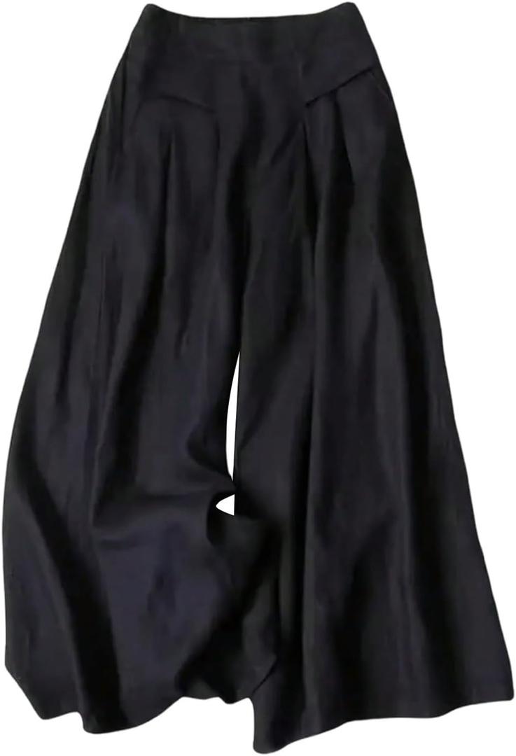 RoseSeek Women's Wide Leg Palazzo Pants Mid Rise Work Dress Pants Casual Long Trousers (Black, S)