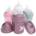 Herobility Anti-Colic Baby Bottles 5 fl oz/140ml- Pack of 4 Newborn Baby Bottles, Slow Flow Plastic Bottles, Breast-Shaped Teat for Breastfed Babies Multicolor White, Gray, Pink, Hawthorn Rose