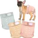 Wegreeco Frenchie Dog Diapers Female No Tail Hole,Washable Pet French Puppy Bulldog Diapers Female for Period Heat,Reusable Doggy Doggie Dog Diapers Morandi Large
