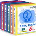3 Ring Binder 2 Inch, PANDRI 6 Pack 2-Inch Binder Fits Letter Size 8.5'' x 11'' Paper, Versatile Binders for Office Home School, 2 Pockets, Assorted 6 Color
