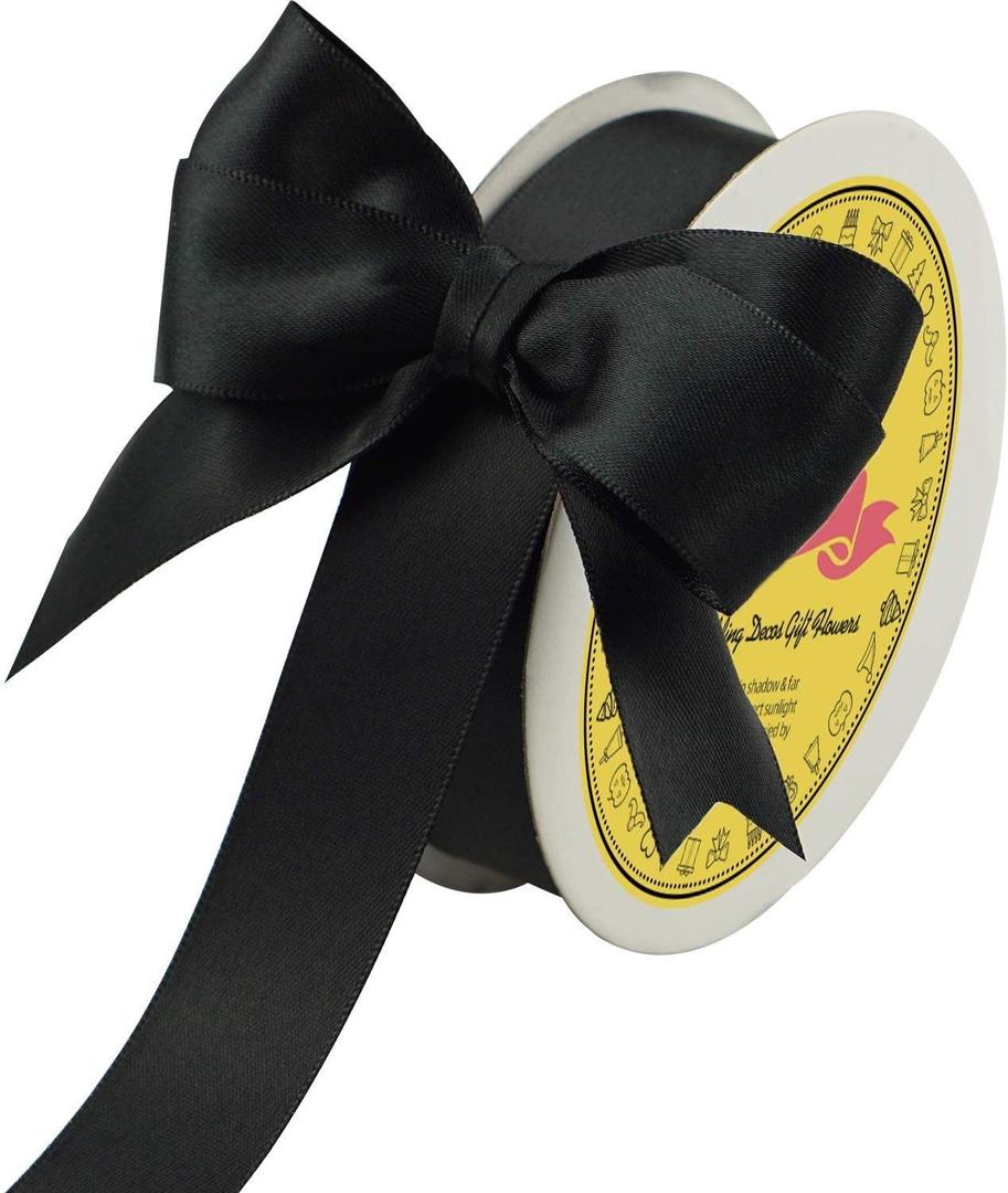 Black Double Face Satin Ribbon 1 inch X 25 Yards Spool Very Suitable for Weddings Gift Package Wrapping Dancer Wand Sewing Party Hair Bow Invitation Decorations and More