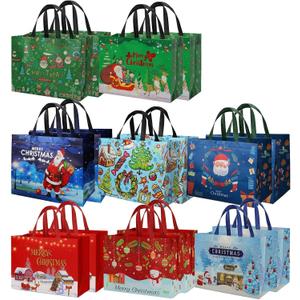 habgp 16 Pack Christmas Gift Bags, Reusable Gift Non-Woven Christmas Large Size Reusable Tote Bags with Handle, Gift Bags for Xmas Gifts Wrapping, Presents, Shopping, Party, Shopping
