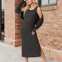 GRECERELLE Women's Fall 2 Piece Sets Long Sleeve Cropped Cardigan Split Crewneck Midi Dress, Dark Gray, XL (Gray, XL)