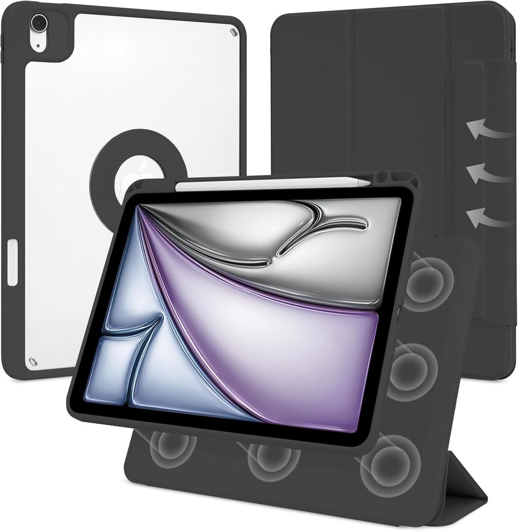 Case for iPad Air 11 Inch M4/M3/M2 2026/2025/2024, iPad Air 10.9" 5th/4th Gen. 2022/2020, iPad Pro 11" 4th/3rd/2nd 2022/2021/2020 with Pencil Holder, Vertical Stand, Detachable Magnetic, Black