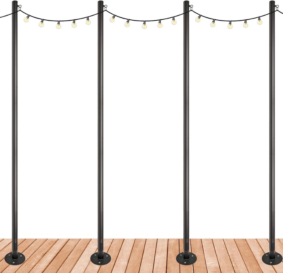 Premium String Light Poles - 4 Pack - Extends to 10 Feet Deck Mount (Wood/Concrete)