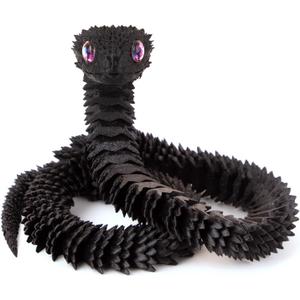 20 inch 3D Printed Snake, Year of The Snake 2025, Executive Desk Toys, Articulated Snake, Fidget Toys Gifts for Easter Adults (Black)