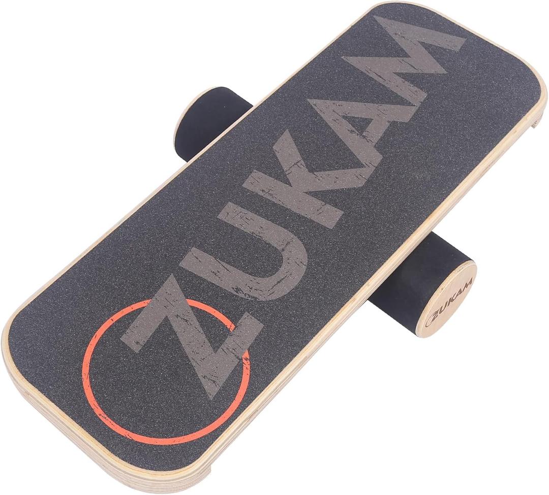 Balance Board Trainer, Wooden Balancing Board with Workout Guide to Exercise and Build Core Stability, Wobble Board for Skateboard, Hockey, Snowboard & Surf Training, 75x28 cm