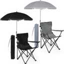 Anglechic 2 Pack Beach Umbrella Chairs Folding Camping Portable Beach Chairs with Canopy Shade Adults with Cup Holder and Carrying Bag for Camping Hiking Travel Picnic Outdoor Events (Black and Grey)