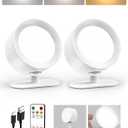 LED Wall Mounted Lights, Rechargeable Wall Sconces Lamp, 3 Color Temps & Remote and Touch, 360Rotation Dimmable Cordless Wall Light for Study Bedroom Reading Bedside(White, 2 Pack)