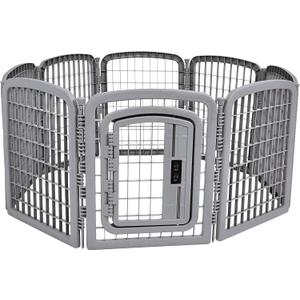 Amazon Basics 8-Panel Octagonal Plastic Dog Playpen, Indoor/Outdoor Pet Fence with Gate, Exercise Pen for Puppies and Small Animals, 28 inches, Grey