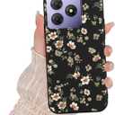 Cute Floral Phone Case for OSCAL Flat 2 6.56",White Flower Print Cartoon Kawaii Pattern Aesthetic Design Cases Soft Silicone TPU Slim Shockproof Protective Bumper Black Phone Cover