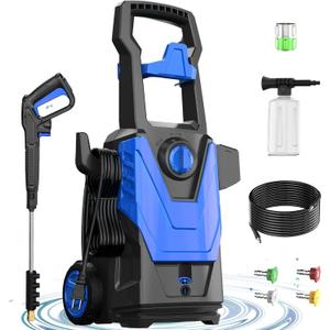 Electric Pressure Washer, 4800PSI Max 3.0GPM Power Washer Electric Powered with 20FT Hose, 35FT Power Cord, 4 Nozzles Foam Cannon High Pressure Washer for Car Patio Garden Fences(Bule)