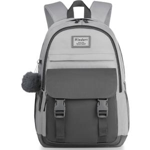School Backpack for Teen Girls, Cute College Backpacks for Women Students Aesthetic Bookbag Large 15.6 Inch Laptop Bag Middle School Travel Back Pack (Dark Grey & Light Grey)