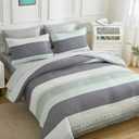 EMME 5-Pieces Sage Green Stripe Comforter Bedding Sets, Twin-XL
