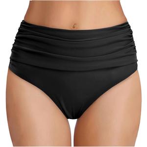 Tempt Me Women's High Waisted Bikini Bottom Tummy Control Ruched Bathing Suit Swim Bottom, M