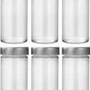6 Pcs Glass Spice Jars/Bottles for Rotating Spice Rack-3oz Empty round Spice Containers with Airtight Metal Caps with Shaker Lids (6, Stainless Steel Lids)