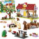 OKKIDY Farm House Building Set Toy for Girls Boys - 649 PCS Farm Animals Building Block Set with Carriage Farm Tools, Creative for Kids Ages 6 7 8 9 10 11 12+