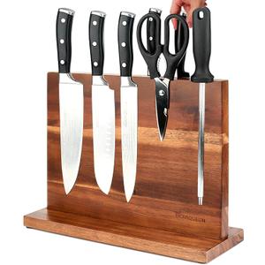 Magnetic Knife Block Double Sided Magnetic Knife Holder Rack with Strong Enhanced Magnets Acacia Wood Magnetic Knife Storage Stand
